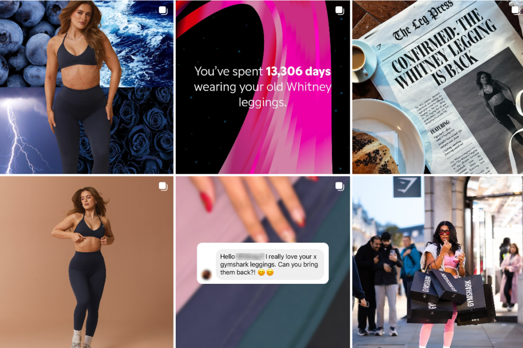 Een screenshot van de Instagram-pagina van Gymshark waarop er zichtbare posts te zien zijn.